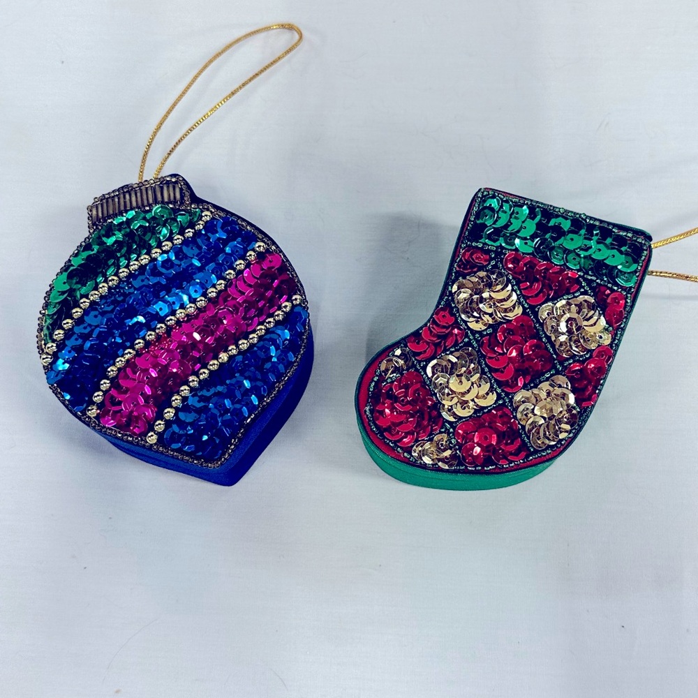 Vintage Satin Beaded Ornament Gift Box (lot of 2)